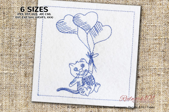 A Professional Review: Cat with Heart Balloons Redwork for Business