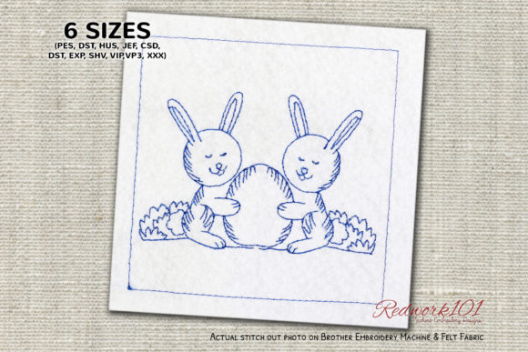 A Professional Review of Two Bunnies with Easter Egg Redwork