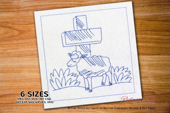 Easter Cross and Sheep: A Boutique Redwork Embroidery