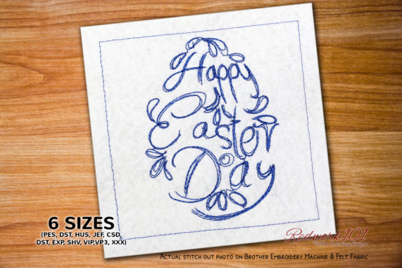 Embroidery Review: Happy Easter Egg Shape Text Redwork