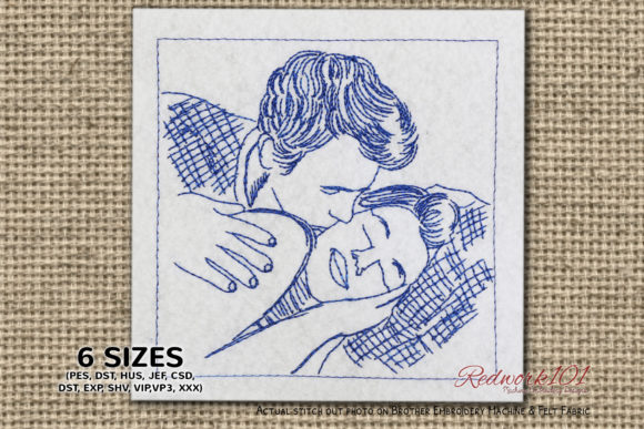 Evaluating the Boy Kissing on Cheeks Embroidery Design