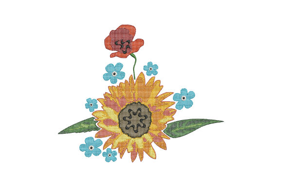 Sunflower and Poppy: A Vibrant Embroidery for Boutique Apparel